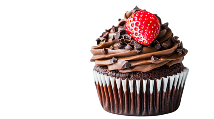 Chocolate cupcake with strawberry topping, cut out transparent