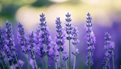 Naklejka premium 美しいラベンダーの花畑 フォトジェニックな風景