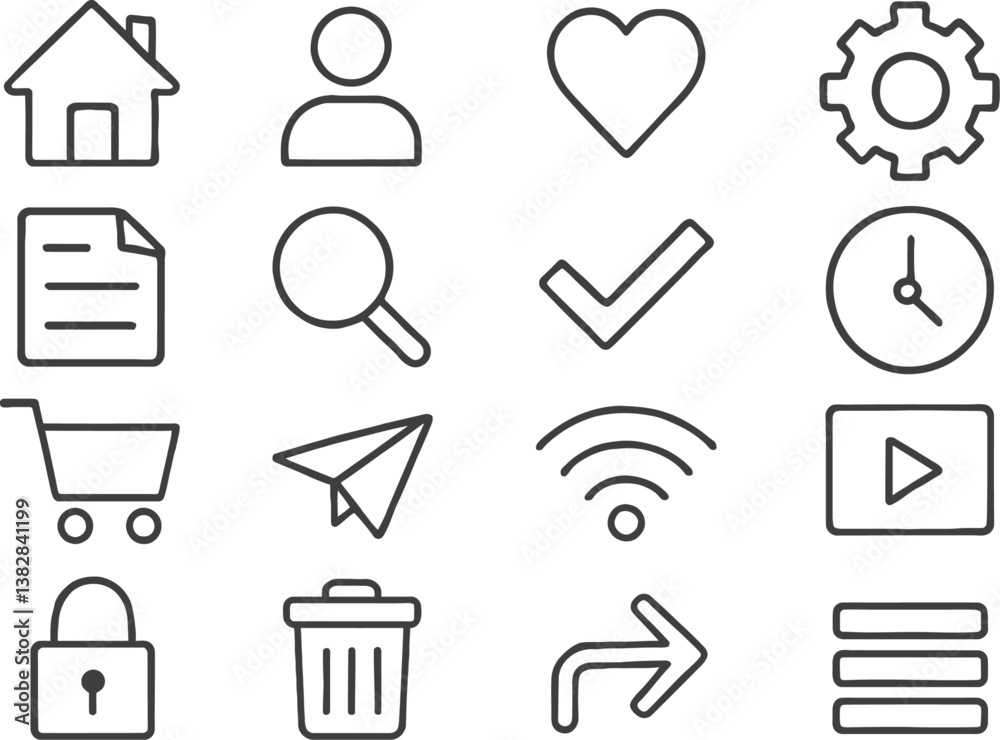 Aufkleber Vector illustration of line icons representing everyday activities and concepts for use in digital design and user interfaces