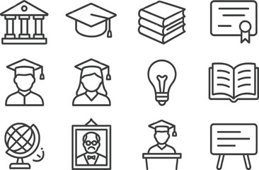 Vector illustration of educational icons showcasing various aspects of learning and achievement