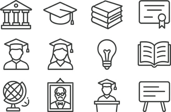 Vector illustration of educational icons showcasing various aspects of learning and achievement