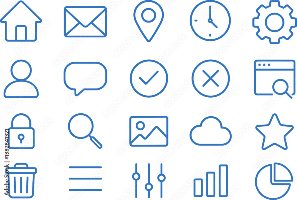 Aufkleber Collection of vector illustration line icons depicting various common activities and objects for digital design projects