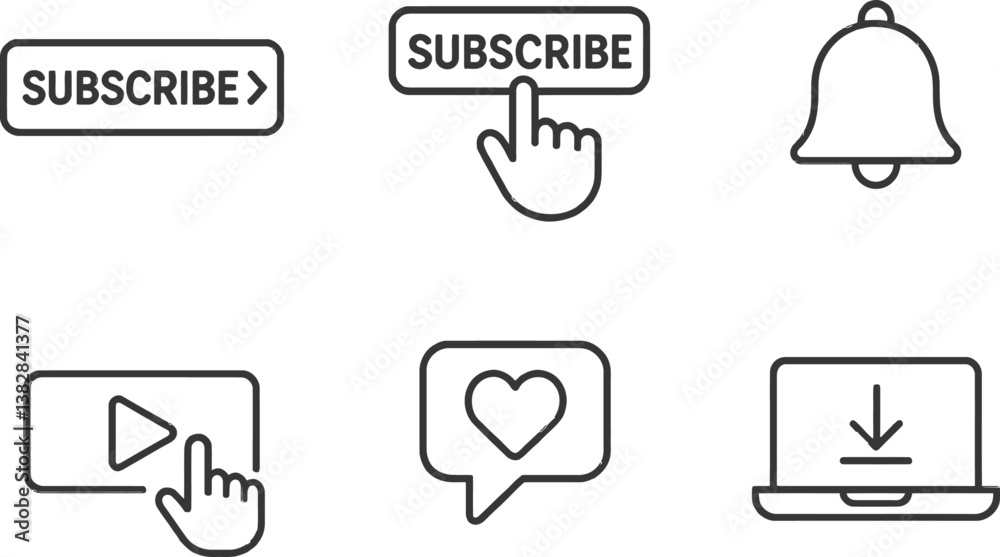 Aufkleber Vector illustration of line icons representing digital interaction and online engagement tools for creators and viewers