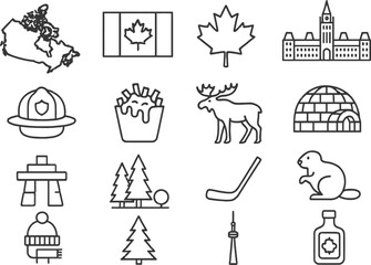 Vector illustration of Canadian icons featuring nature, culture, and landmarks