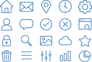 Fototapeta premium Collection of vector illustration line icons depicting various common activities and objects for digital design projects
