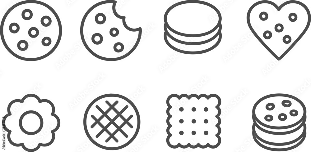 Poster vector illustration of various cookie designs featuring shapes like hearts, flowers, and circles in 