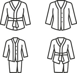 Naklejka premium Fashion line icons depicting four stylish outfits ideal for various occasions and seasons