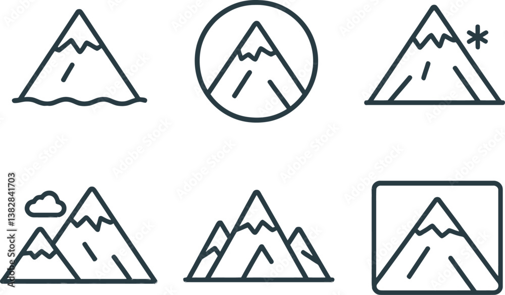 Poster various vector illustrations of mountain icons featuring different styles and designs suitable for n