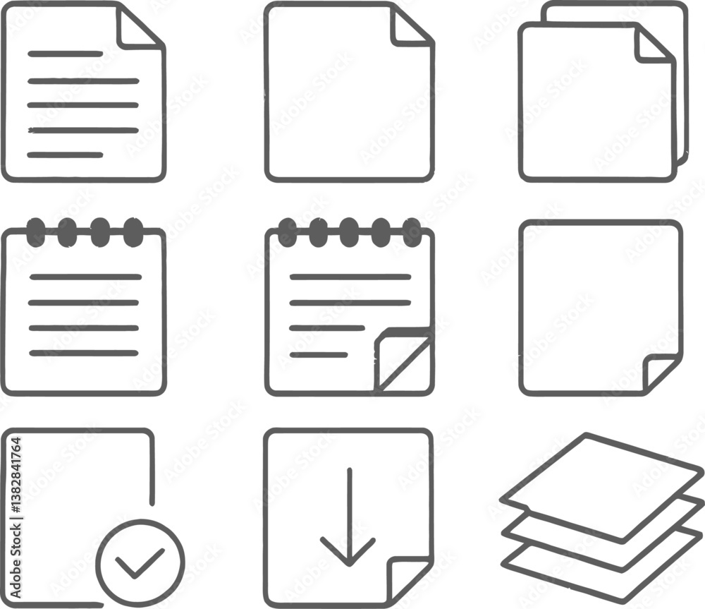 Leinwandbilder vector illustration of line icons representing various document and note-taking activities ideal for