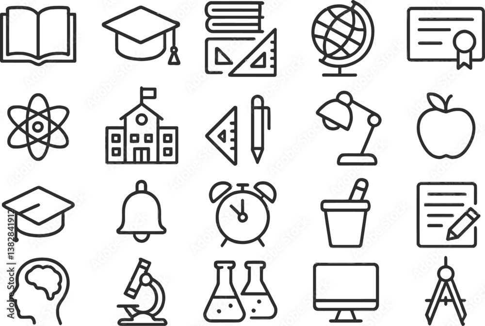 Aufkleber Collection of vector line icons illustrating education and learning concepts in a simple design