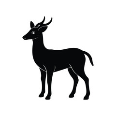 A black moose silhouette vector illustration depicts a wild mammal with antlers isolated on white.