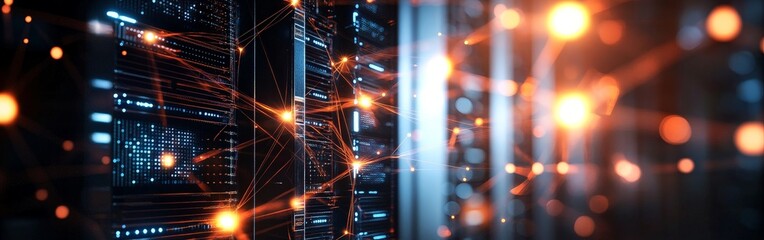 Fototapeta premium AI Chip in Network with Digital Data Center Background