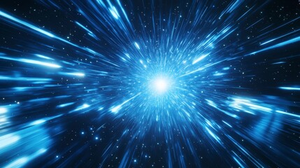 Abstract Star Wars Themed Background with Lightspeed Effect and Blue Neon Streaks