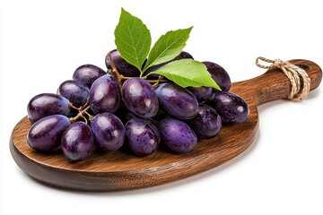 Fototapeta premium Dark Purple Grapes on Rustic Wooden Board