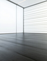 Fototapeta premium Minimalist interior design of a modern room with wooden flooring and natural light