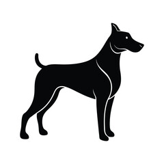 Black vector illustration of a dog silhouette.