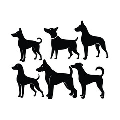 Black vector illustration of a dog silhouette.