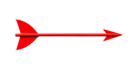 Red arrow pointer sign with white outline, cut out transparent