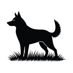 Black vector illustration of a dog silhouette.