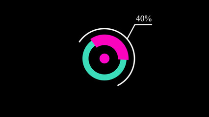 Abstract glowing progress bar motion indicator from 0 to 100 increasing percentage on black background. 4k video animation.