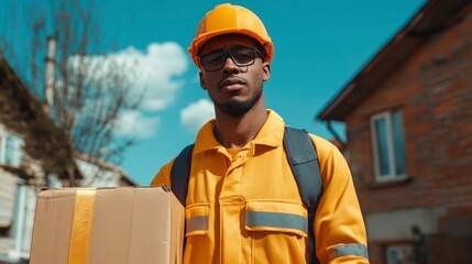 Dedicated Postal Worker in Bright Uniform Carrying Package Outdoors on a Clear Day