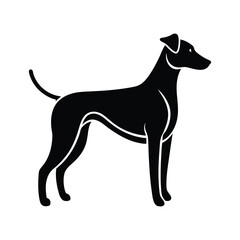 Black vector illustration of a dog silhouette.