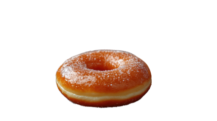 Glazed Donut: A close-up shot of a classic glazed donut, perfectly round, golden-brown, and glistening with sugary goodness.