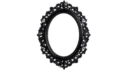 Ornate oval frame with intricate details in black, cut out transparent