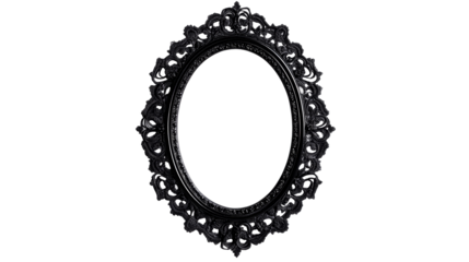 Ornate oval frame with intricate details in black, cut out transparent