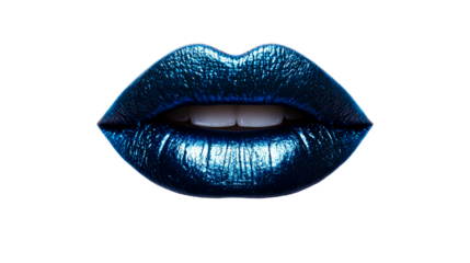 Metallic blue lips with white teeth, opened mouth, cut out transparent