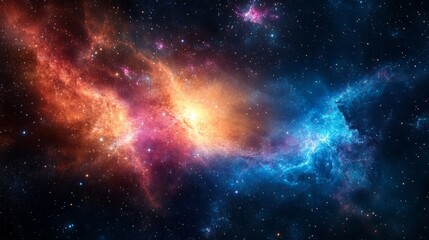 Fototapeta premium Vibrant cosmic nebula with colorful interstellar clouds and star-filled galaxy sky, deep space supernova explosion, astronomy universe background wallpaper 