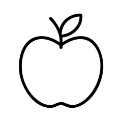 apple vector icon, simple black outline line icon of apple, fruit vector line art icon