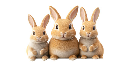 Obraz premium Three charming rabbits posing together, cut out transparent