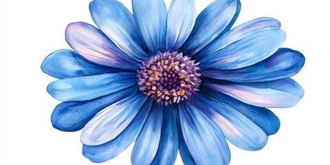 Obraz premium A single blue daisy blooms vibrantly in this watercolor painting Its petals show delicate color variations Perfect for greeting cards or home decor