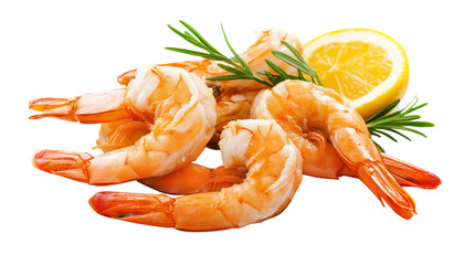 shrimps with lemon isolated on a white background , transparent png