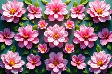 Delicate blossoms arranged in a symmetrical square tessellation , shape, elegant