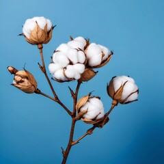 Close Up of Fluffy Cotton Flower on Branch - Natural Organic Fiber