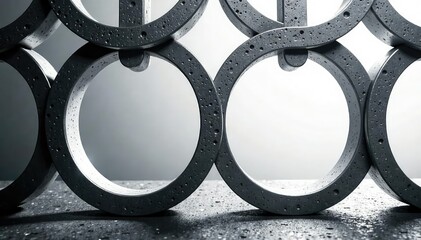 Symmetrical interlocking circles, monochrome grayscale, illustration, optical, background