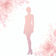Silhouette of a woman surrounded by floral designs  