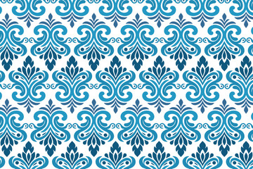 Fototapeta premium elegant seamless blue ornamental pattern with vintage botanical textures for premium pillow covers and home textiles
