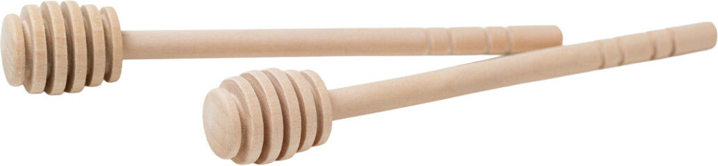 Wooden sticks for honey on a white background