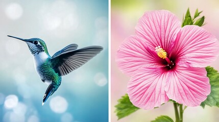 Fototapeta premium Hummingbird and Hibiscus: A Symphony of Nature's Beauty