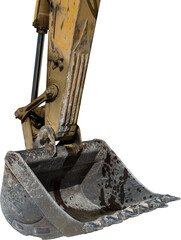 A close-up of the bucket of a heavy large excavator in a quarry.