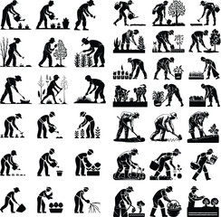 Gardeners and Vegetable Growers Silhouette | Farming, Planting, and Harvesting Illustration Gardeners and Vegetable Growers Silhouette | Farming and Agriculture Vector Collection