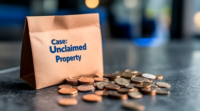Unclaimed Property Lost Coins in Brown Paper Bag.