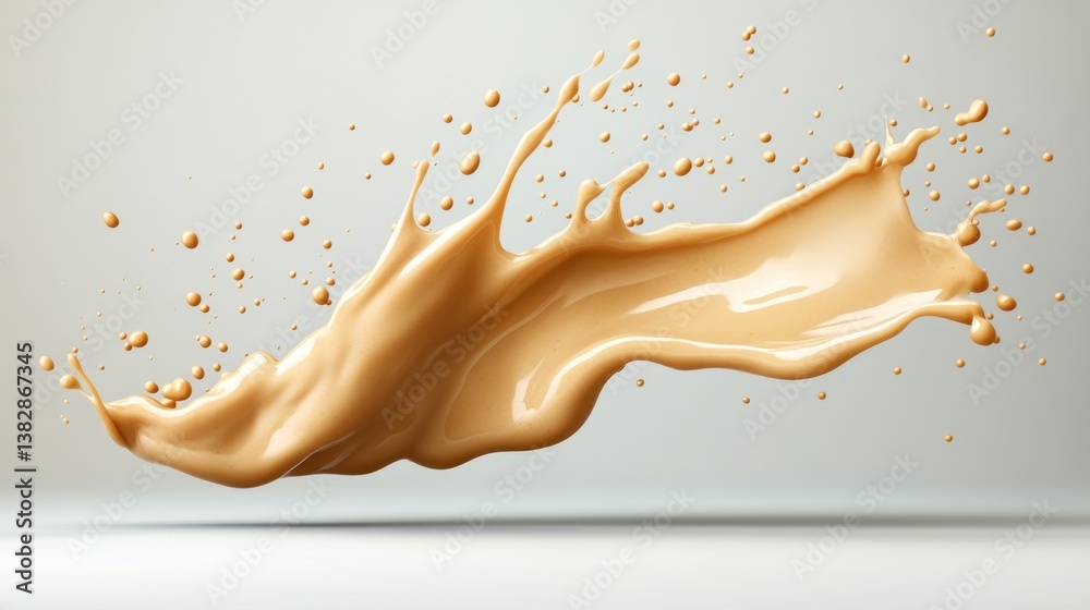 Poster dynamic caramel splash with fluid motion against soft background captures liquid art with smooth tex