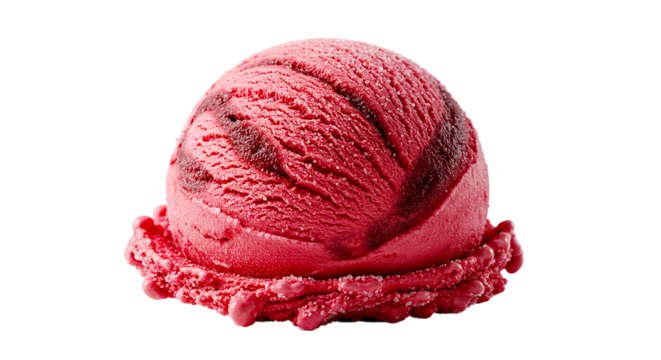 vibrant scoop of raspberry or strawberry sorbet or ice cream, its deep pink color and smooth texture making it a refreshing and fruity dessert option, isolated on white.