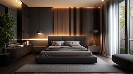 A modern and minimalist bedroom.