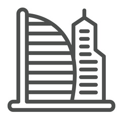 Skyscraper tower and tall building line icon, real estate concept. Vector graphics. City skyscraper, multi storey house sign on white background, outline style icon for mobile or web design.