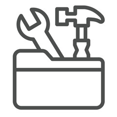 Folder with hammer and wrench line icon, architect studio concept. Vector graphics. Repair tools sign on white background, outline style icon for mobile or web design.